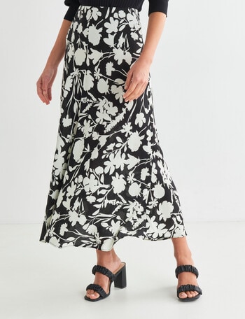 Whistle Floral Fit and Flare Midi Skirt Black & White product photo