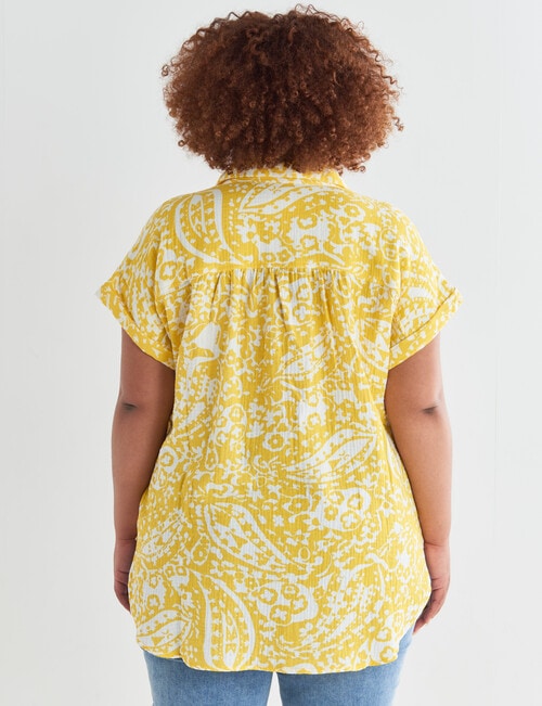 Studio Curve Printed Cheesecloth Shirt, Yellow product photo View 02 L