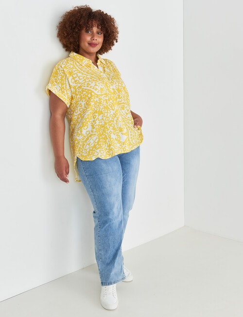Studio Curve Printed Cheesecloth Shirt, Yellow product photo View 03 L