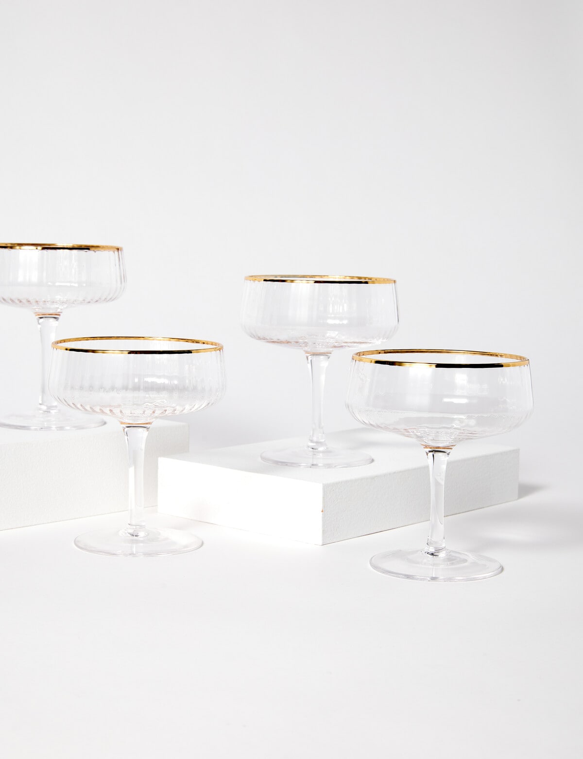 CinCin Kingston Champagne Saucer, Gold Rim, Set of 4 Drinkware