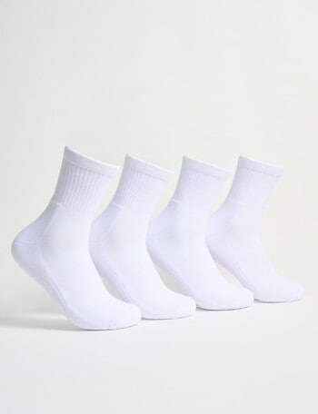 Gym Equipment Quarter Crew Cushion Foot Sock, 4-Pack, White product photo