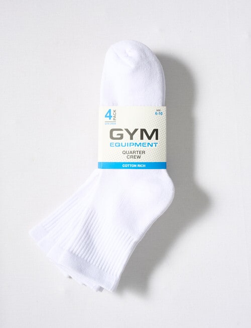 Gym Equipment Quarter Crew Cushion Foot Sock, 4-Pack, White product photo View 02 L