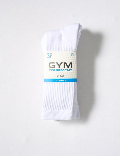 Gym Equipment Crew Cushion Foot Sock, 3-Pack, White product photo View 02 L
