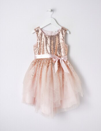Mac & Ellie Formal Sequin Tulle Dress, Rose Gold product photo