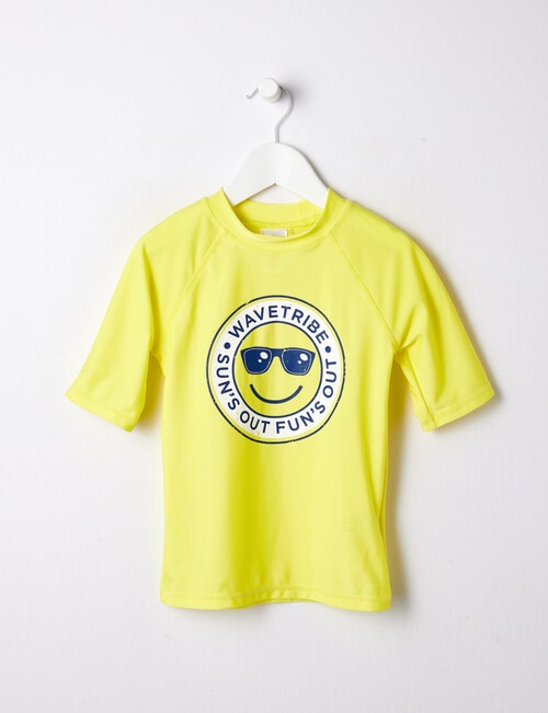 Wavetribe Sun's Out Fun's Out Short Sleeve Rash Top, Yellow product photo