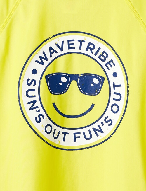 Wavetribe Sun's Out Fun's Out Short Sleeve Rash Top, Yellow product photo View 02 L
