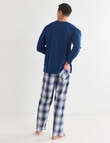 Mazzoni Long Sleeve V-Neck Tee & Check Pant PJ Set, White, Navy & Yellow product photo View 02 S
