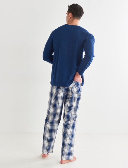 Mazzoni Long Sleeve V-Neck Tee & Check Pant PJ Set, White, Navy & Yellow product photo View 02 L