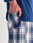 Mazzoni Long Sleeve V-Neck Tee & Check Pant PJ Set, White, Navy & Yellow product photo View 04 S