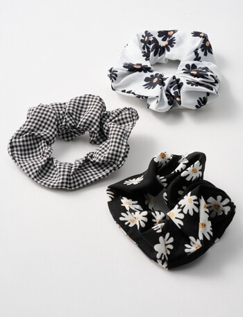 Switch Multi Daisy Hair Scrunchies, 3-Piece, Black product photo