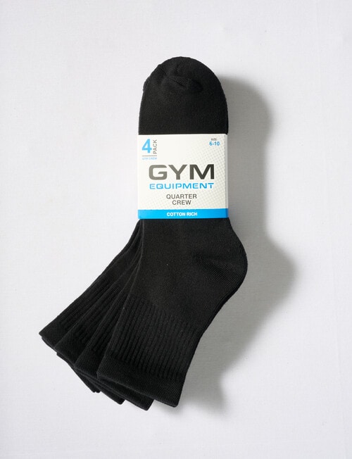 Gym Equipment Quarter Crew Cushion Foot Sock, 4-Pack, Black product photo View 02 L