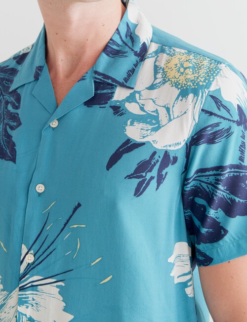 Tarnish Floral Short Sleeve Shirt, Teal product photo View 04 L