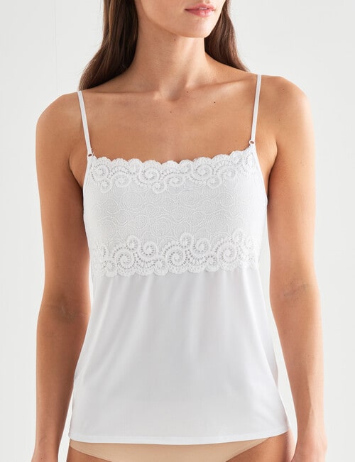 Essence Lace Square Neck Cami Top, White product photo