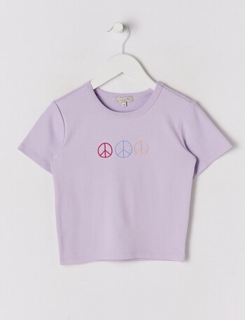 Switch Peace Short Sleeve Crop Rib Tee, Lilac product photo