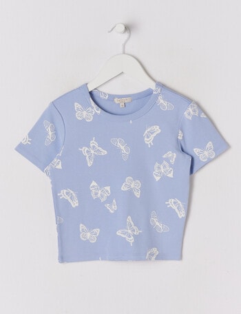 Switch Butterflies Short Sleeve Crop Rib Tee, Periwinkle product photo