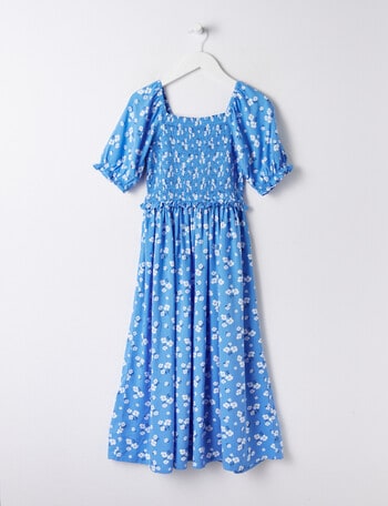 Switch Floral Puff Sleeve Midi Dress, Cobalt product photo