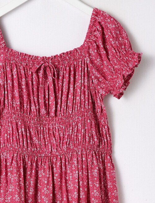 Switch Short Sleeve Shirred Dress, Hot Pink product photo View 02 L