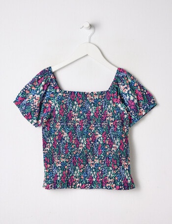 Switch Floral Shirred Short Sleeve Top, Navy product photo