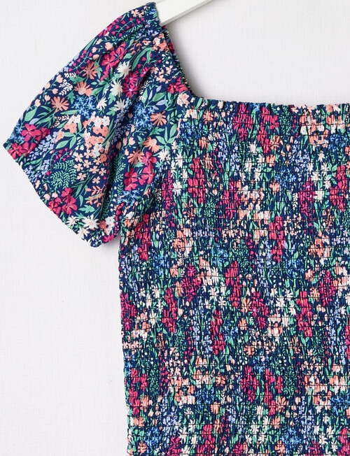 Switch Floral Shirred Short Sleeve Top, Navy product photo View 02 L