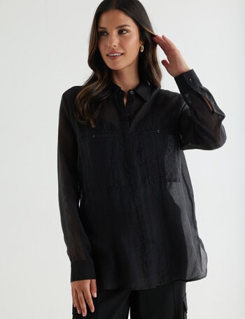 Whistle Long Sleeve Sheer Shirt, Black product photo