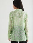 Whistle Print Long Sleeve Sheer Shirt, Lime product photo View 02 S
