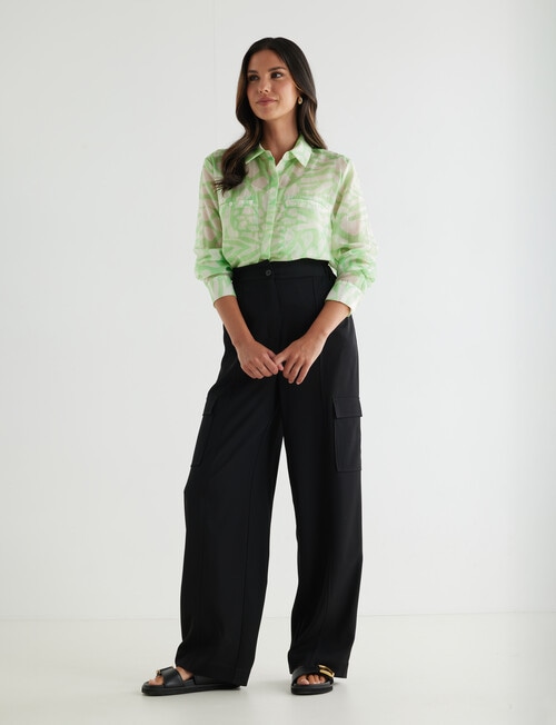 Whistle Print Long Sleeve Sheer Shirt, Lime product photo View 03 L