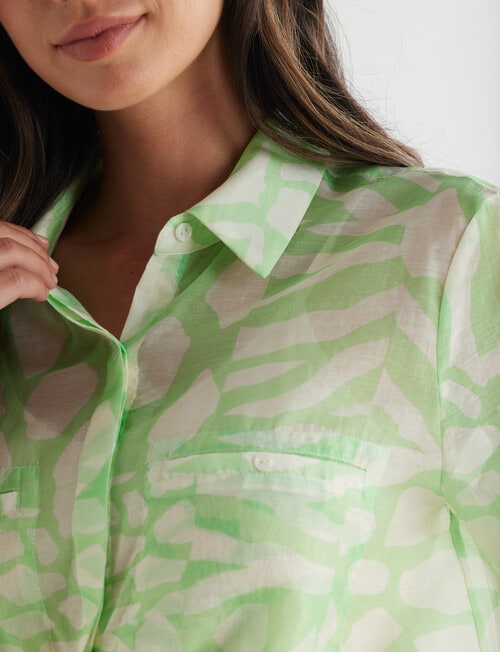 Whistle Print Long Sleeve Sheer Shirt, Lime product photo View 04 L
