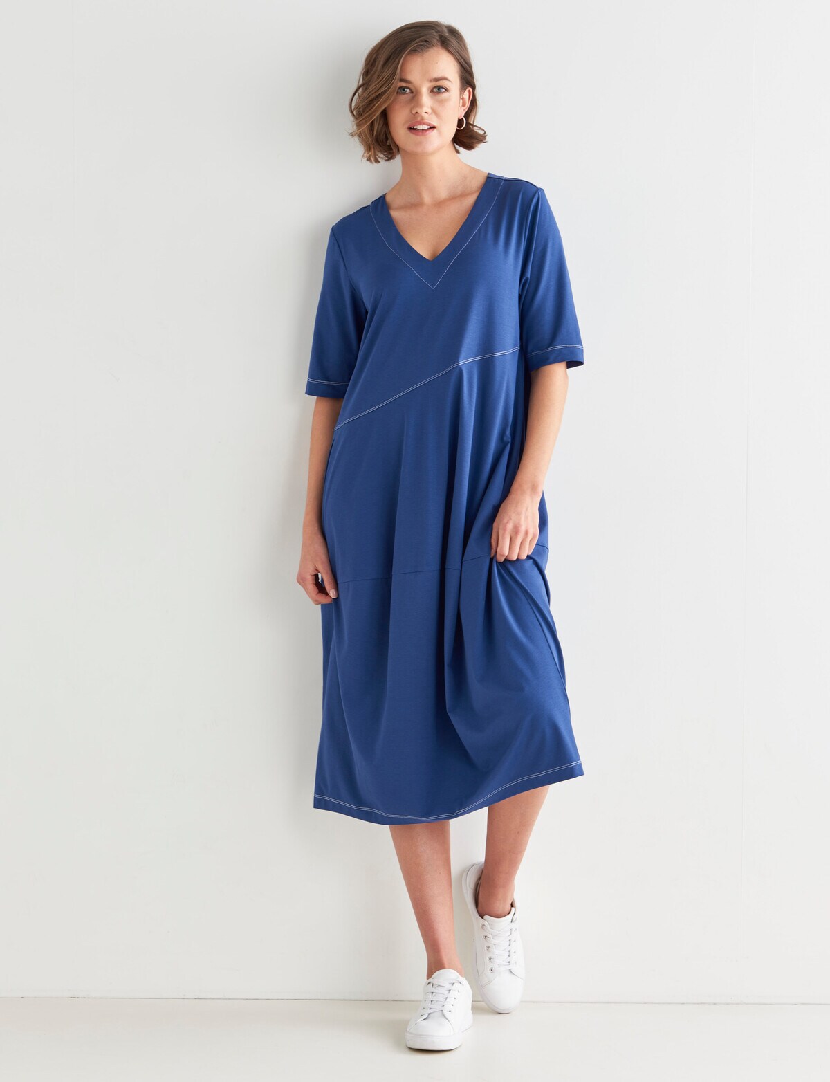 Jigsaw Hero Stitch Ss Dress, Mid Blue Dresses