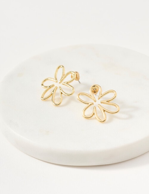 Whistle Accessories Daisy Stud Earrings, Gold Tone product photo View 02 L