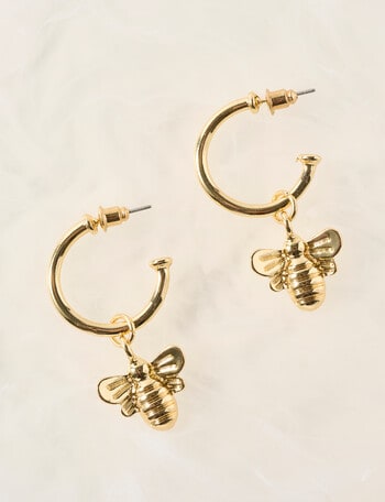 Whistle Accessories Huggie Earrings With Bee, Imitation Gold product photo