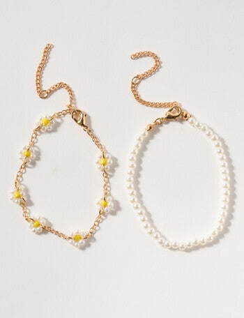 Whistle Accessories Daisy & Pearl Bracelet Set, Gold Tone product photo