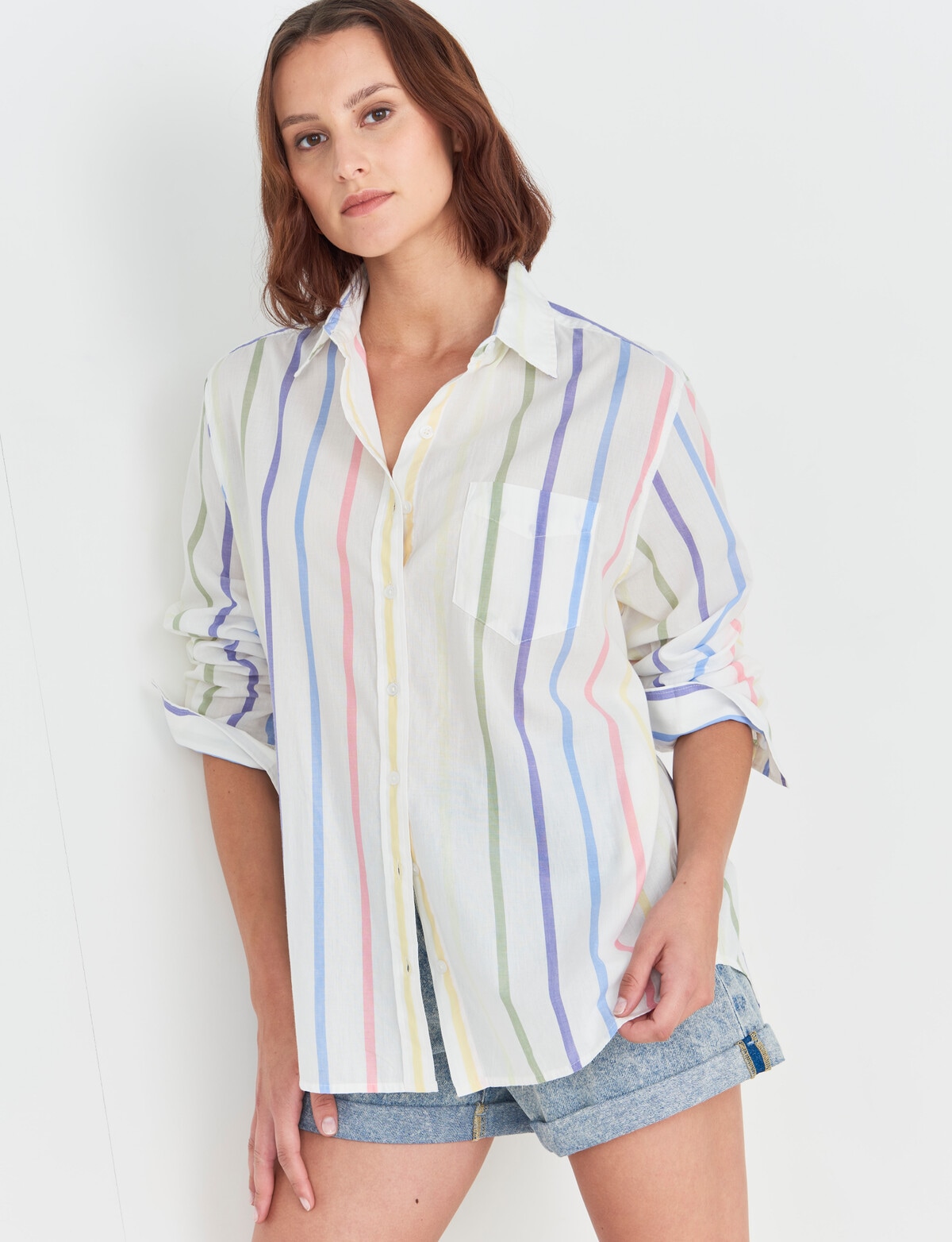 Zest Cotton Voile Stripe Shirt, White - Tops