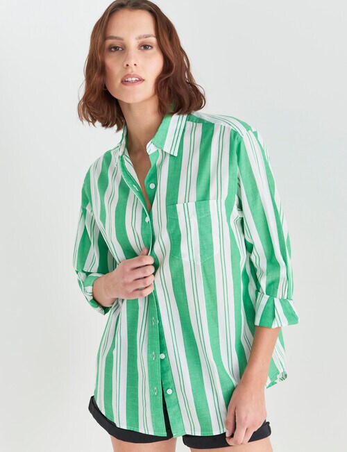 Zest Cotton Voile Stripe Shirt, Green - Tops