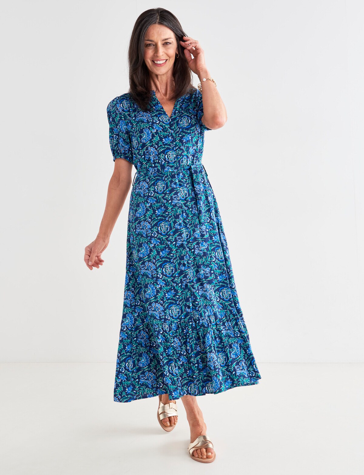 Ella J Floral Belted Tea Dress, Navy Dresses