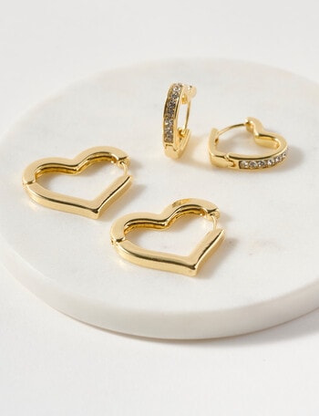 Whistle Accessories Heart Huggie Earrings Set, 2-Pack, Gold Tone product photo