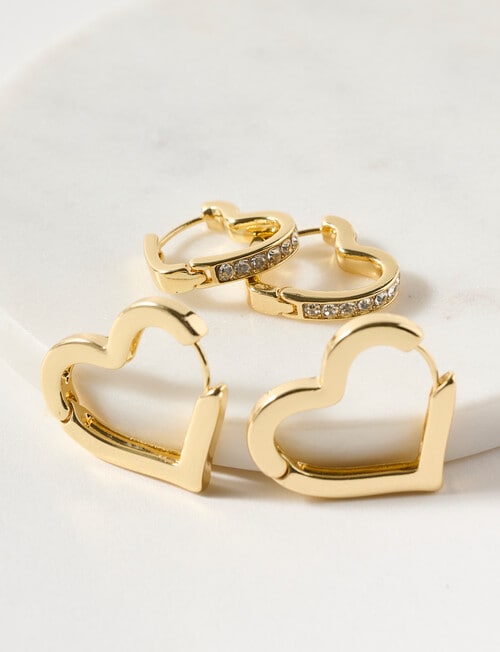 Whistle Accessories Heart Huggie Earrings Set, 2-Pack, Gold Tone product photo View 02 L