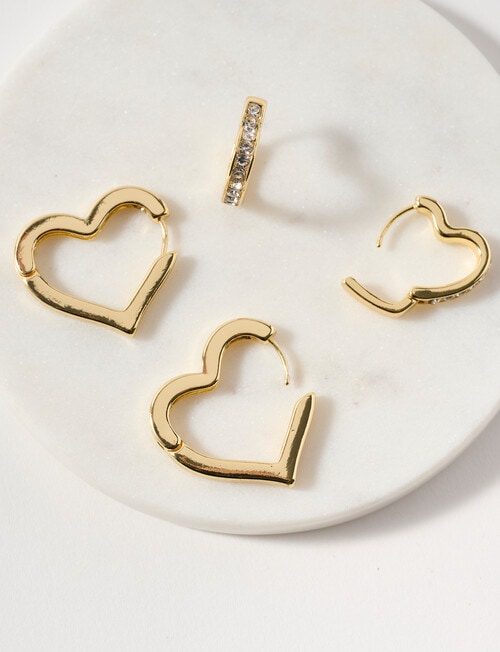 Whistle Accessories Heart Huggie Earrings Set, 2-Pack, Gold Tone product photo View 03 L