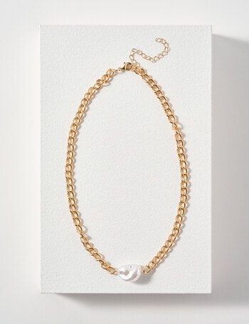 Whistle Accessories Chunky Chain Bracelet With Baroque Pearl, Imitation Gold product photo