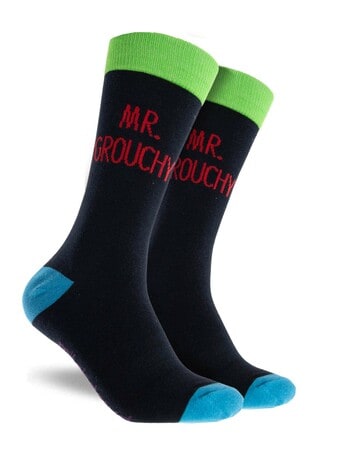 Mitch Dowd Christmas Cotton Crew Socks, Mr Grouch, Black product photo