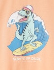 Mac & Ellie Surfs Up Dino Short Sleeve Tee, Peach product photo View 02 S