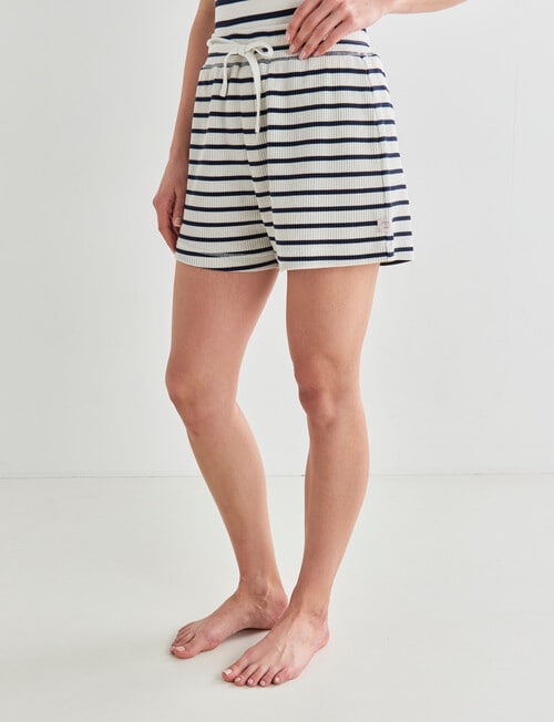 Mineral Lounge Sailor Stripe Waffle Knit Short, White & Navy product photo View 05 L