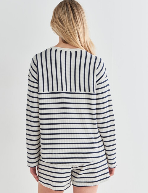 Mineral Lounge Sailor Stripe Waffle Knit Crewneck Top, White & Navy product photo View 02 L