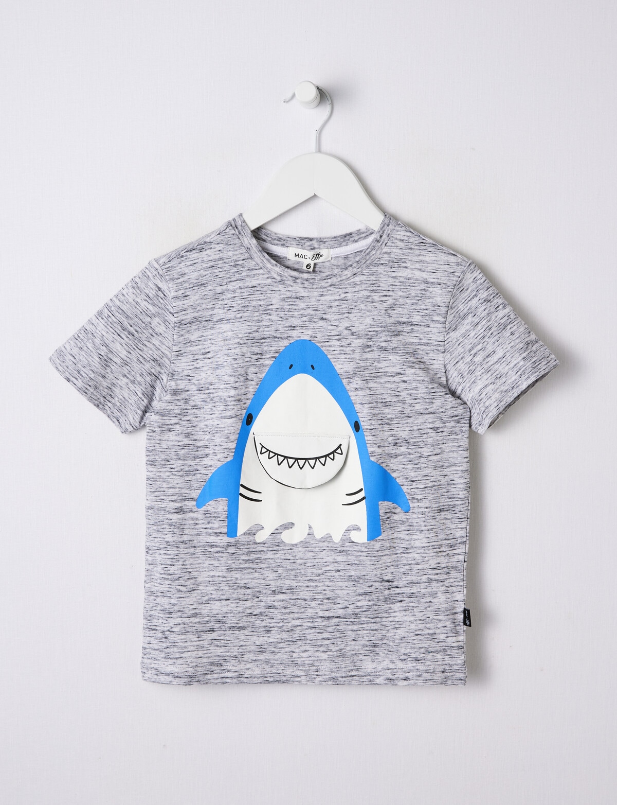 Mac & Ellie Shark Short Sleeve Tee, Grey Marle - T-Shirts & Shirts