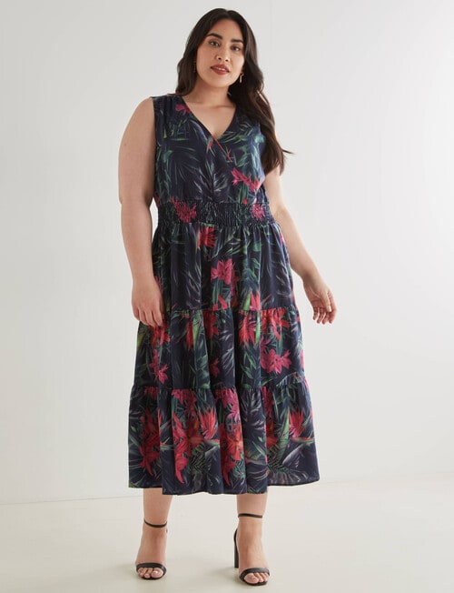 Studio Curve Occasion Floral Maxi Tiered Dress, Ink product photo View 05 L