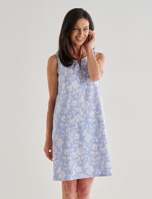 Ruby & Bloom Floral Sleeveless Henley Nightie, Blue, 10-20 product photo