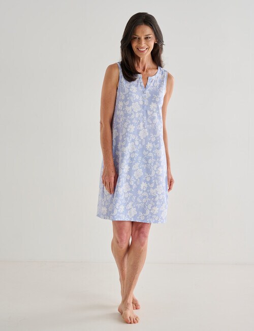 Ruby & Bloom Floral Sleeveless Henley Nightie, Blue, 10-20 product photo View 03 L