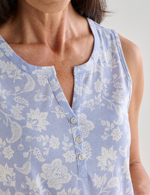 Ruby & Bloom Floral Sleeveless Henley Nightie, Blue, 10-20 product photo View 04 L