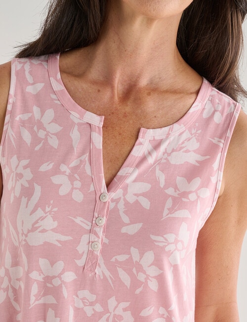 Ruby & Bloom Floral Sleeveless Henley Nightie, Pink, 10-26 product photo View 04 L