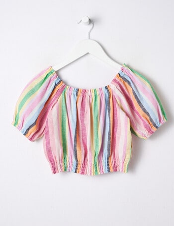 Mac & Ellie Multi Stripe Linen Blend Puff Sleeve Top, Pink product photo
