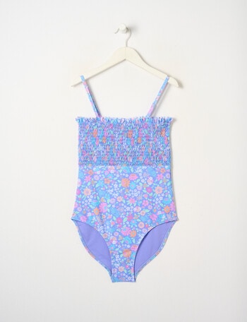 Wavetribe Ditsy Floral Sleeveless Shirred Swimsuit, Violet product photo